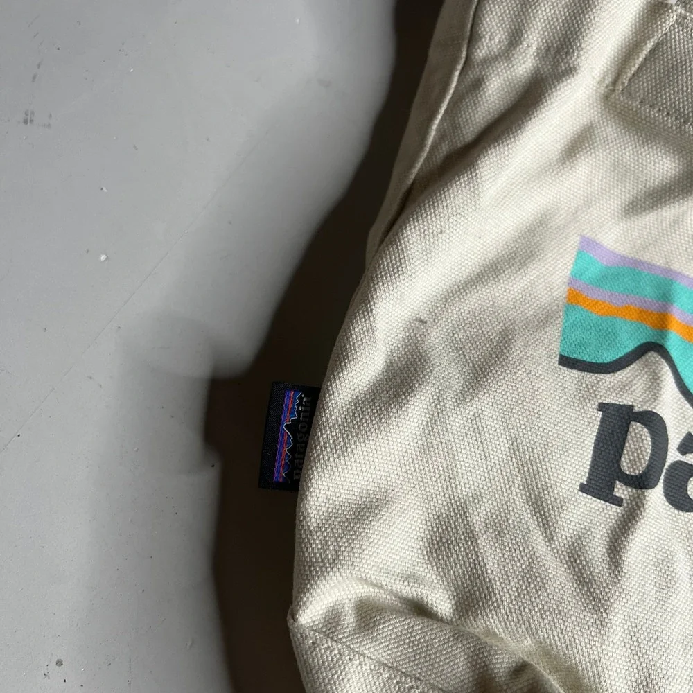 Patagonia Canvas Tote Bag Cream Multi Color Fitz Roy Logo Reusable Shopper